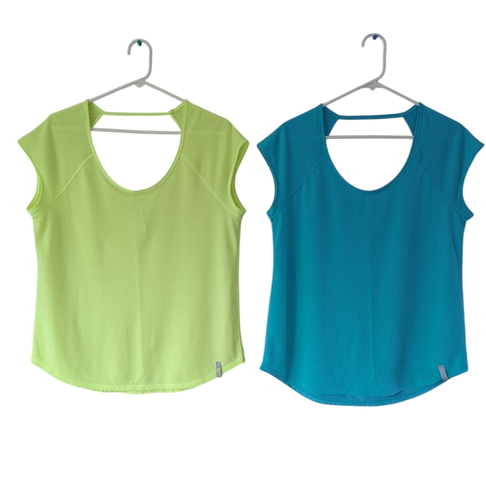 (2) Under Armour Heat Gear Semi-Fitted/Fitted Activewear Tops L Green Turquoise